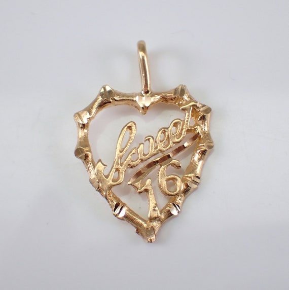 Vintage 14K Yellow Gold "Sweet 16" Heart Charm Pendant for Necklace or Bracelet