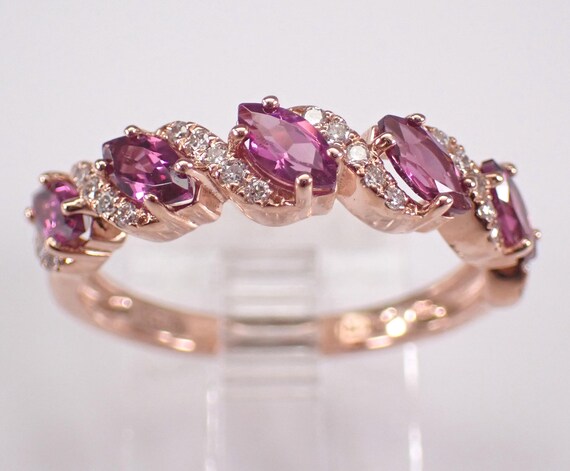 Garnet and Diamond Wedding Anniversary Ring - Rose Gold Dainty Stackable Setting - January Birthstone Jewelry Gift