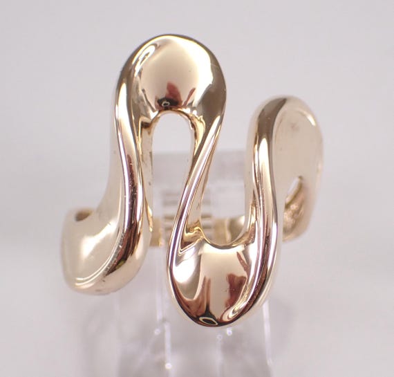 Vintage 14K Yellow Gold Abstract Wave Ring - Estate Freeform Statement Band