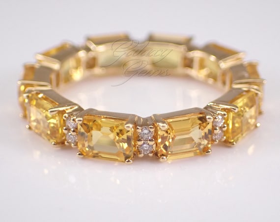 18K Yellow Gold Sapphire Eternity Wedding Band: Stackable Diamond Anniversary Ring