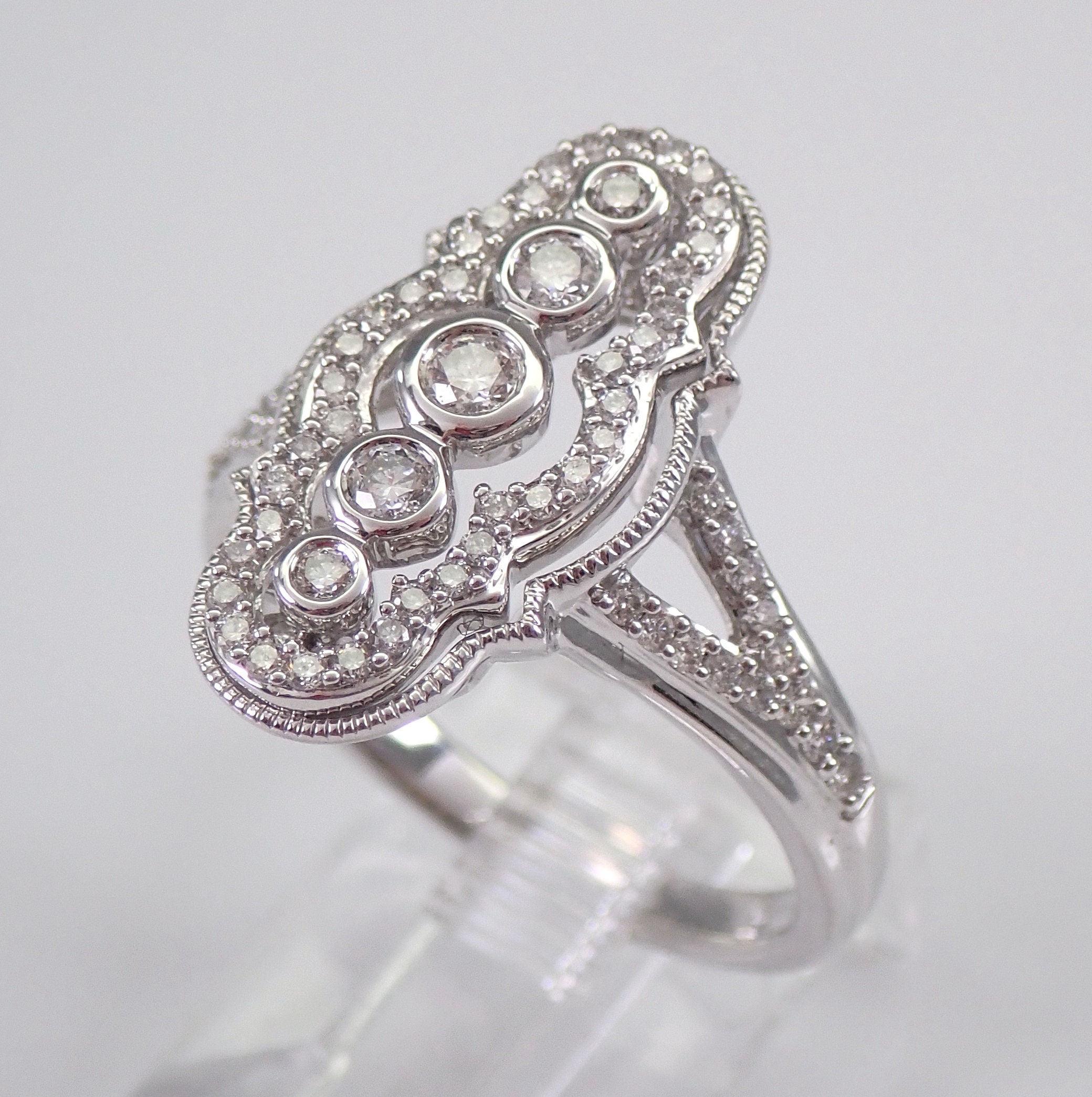 Vintage Style Diamond Cocktail Cluster Ring Size 7 14K White Gold