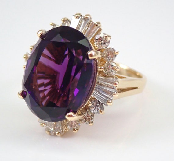 11.45 ct Amethyst and Diamond Cocktail Ring - 14K Yellow Gold Ballerina Ring - Large Gemstone Fine Jewelry