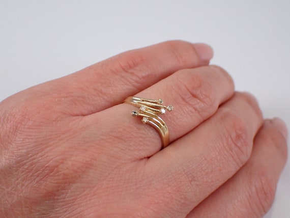 Vintage Diamond Bypass Ring - 14K Yellow Gold Coc… - image 5