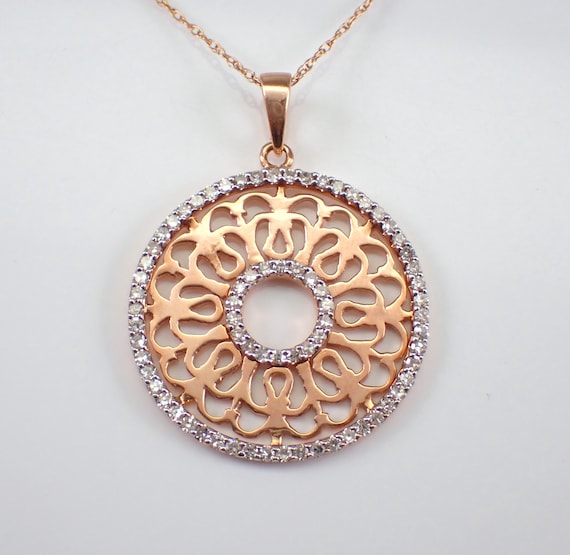 Diamond Mandala Charm Pendant and Chain - 14K Rose Gold Circle of Life Necklace - Unique GalaxyGems Fine Jewelry Gift