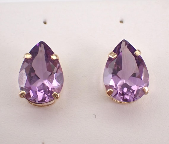Vintage 14K Yellow Gold Amethyst Stud Earrings, Estate GalaxyGems Fine Jewelry