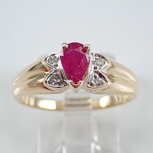 Vintage Ruby and Diamond Pinky Ring - Antique Yellow Gold Gemstone Band - Estate GalaxyGems Fine Jewelry Gift