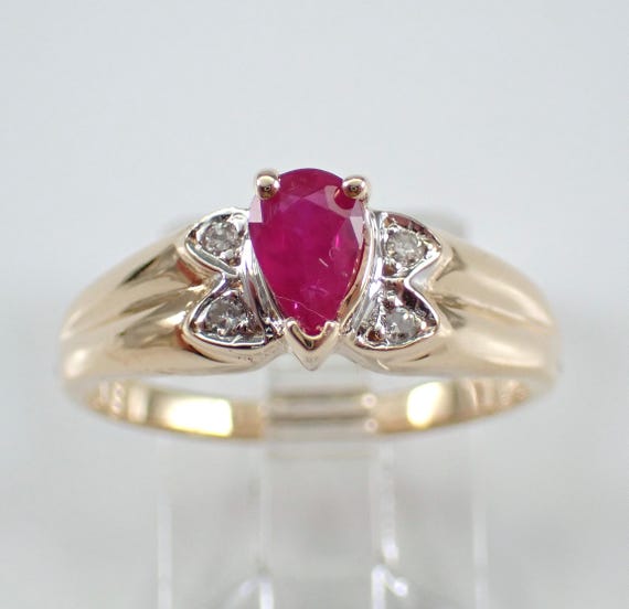 Vintage Ruby and Diamond Pinky Ring - Antique Yellow Gold Gemstone Band - Estate GalaxyGems Fine Jewelry Gift