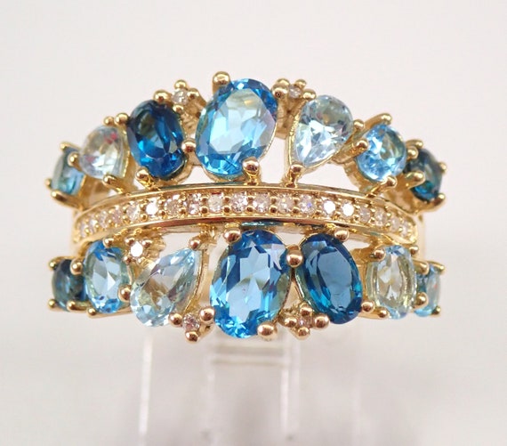 Blue Topaz and Diamond Ring Multi Color Anniversary Band Yellow Gold Ring Size 7 FREE SIZING