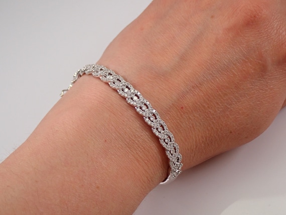 2 carat Diamond Bangle Bracelet - 14KT White Gold Hinged Statement Cuff - Anniversary Gift Jewelry