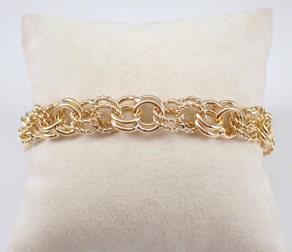 Vintage 14k Yellow Gold Charm Bracelet - Unique Braided Round Link - Estate Fine Jewelry Gift