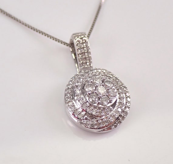 White Gold Diamond Charm Necklace - Simple Drop Halo Cluster Pendant - Unique Fine Jewelry Gift