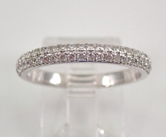 Diamond Wedding Ring - Solid White Gold Anniversary Band - Stackable Bridal Jewelry Gift