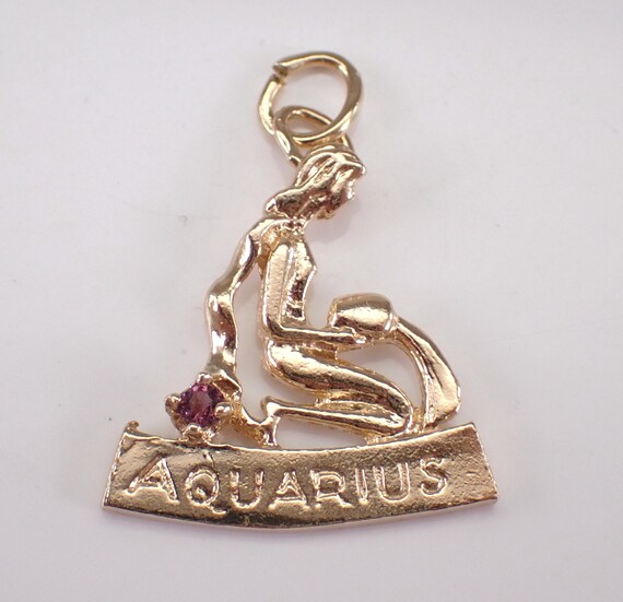 Vintage 14K Yellow Gold Aquarius Zodiac Charm, Unique Woman Face Profile Charm for Necklace or Bracelet
