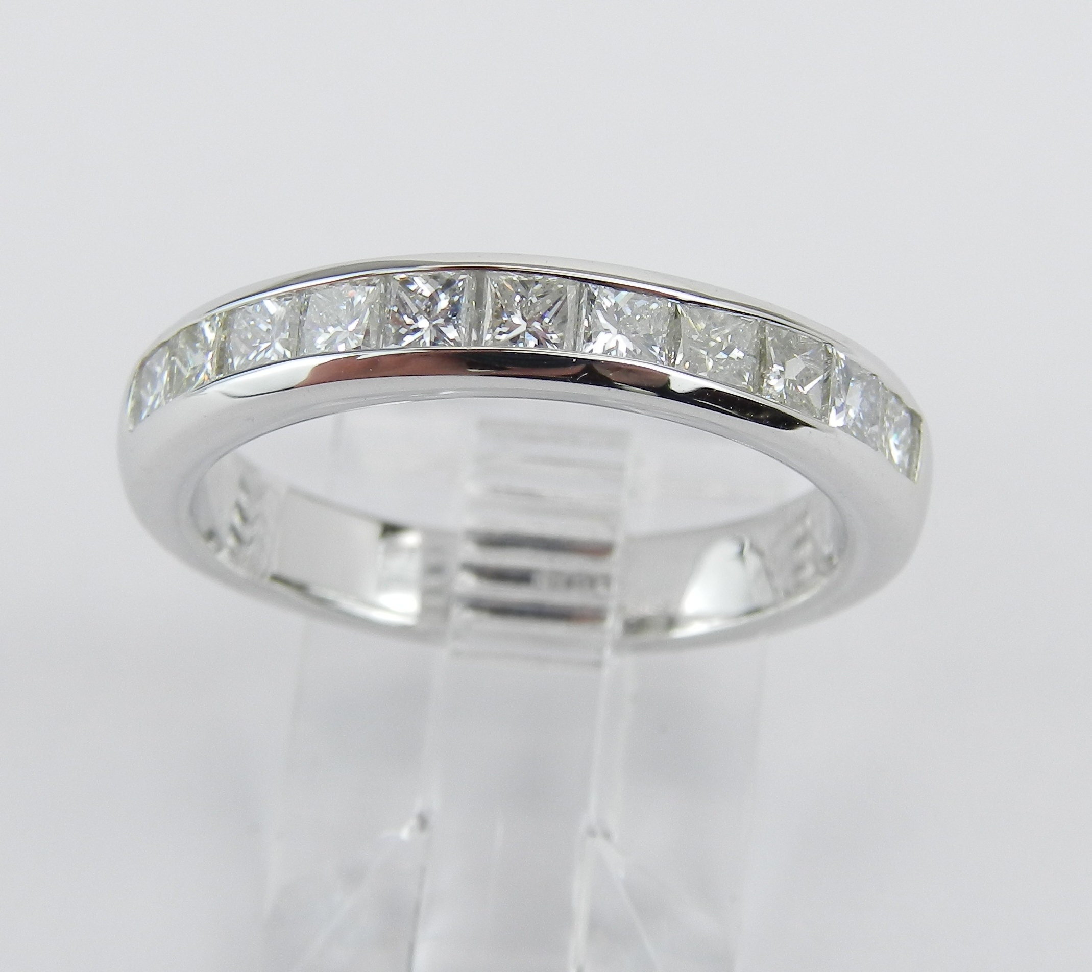 Princess Cut Diamond Wedding Ring, Anniversary Band, 18K White Gold