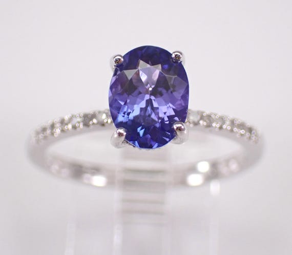 White Gold Tanzanite and Diamond Engagement Ring: Bridal Promise Gemstone Setting