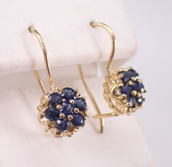 80s Vintage Sapphire Earrings - 14k Yellow Gold F… - image 2