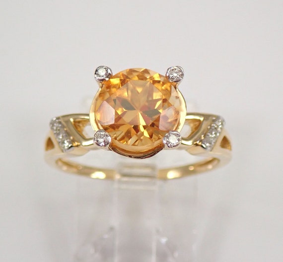14K Yellow Gold Citrine Engagement Ring - Unique Diamond and Gemstone Setting - GalaxyGems Birthstone Fine Jewelry Gift