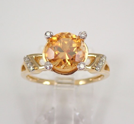 Citrine and Diamond Engagement Ring - 14K Yellow Gold Gemstone Setting - GalaxyGems Birthstone Fine Jewelry Gift