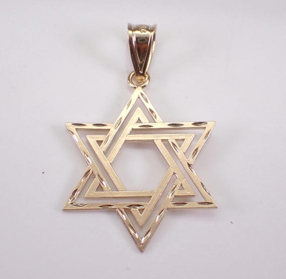 Vintage 14K Yellow Gold Star of David Charm Pendant - Jewish Religion Judaica Jewelry for Necklace or Bracelet