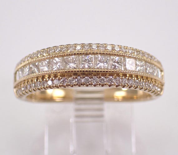 Yellow Gold Diamond Wedding Ring: Square Princess Cut Stackable Anniversary Band