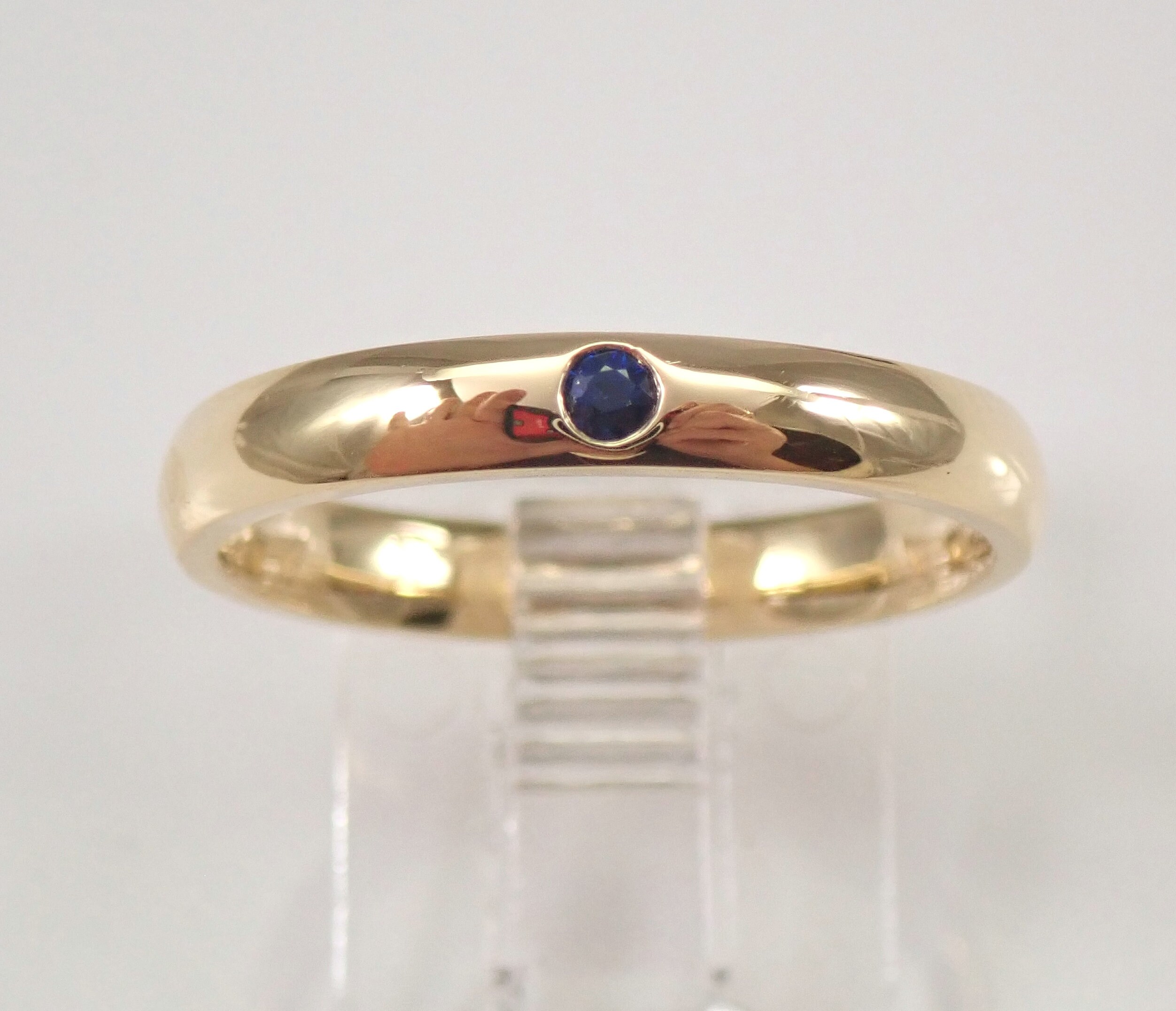 18K Yellow Gold Sapphire Solitaire Wedding Ring Anniversary Band Size 7 ...