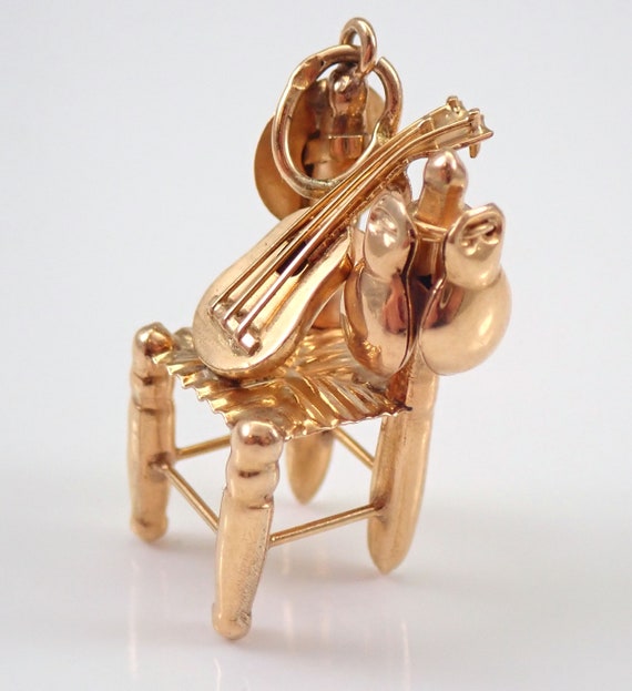 Vintage Estate 14K Yellow Gold VIOLIN on CHAIR Mu… - image 3