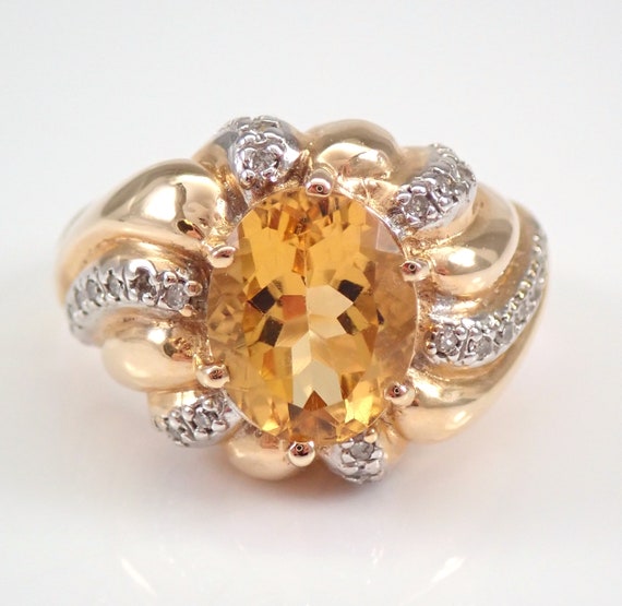 Unique Citrine and Diamond Ring - Yellow Gold Pinky Statement Ring - November Birthstone Jewelry Gift