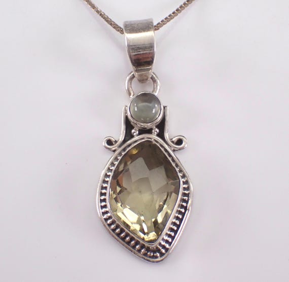 Sterling Silver Lemon Quartz Necklace: Vintage Charm Pendant and Chain