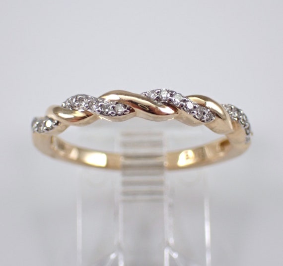 Braided Diamond Wedding Ring - 14K Yellow Gold Anniversary Band - Unique Bridal Jewelry Gift