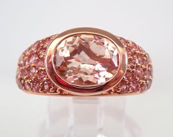 14KRose Gold Morganite and Pink Tourmaline Ring: Unique Gemstone Bridal Engagement Setting