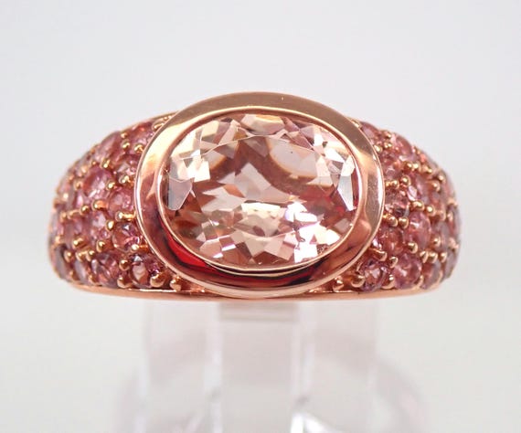 Morganite and Pink Tourmaline Ring - 14K Rose Gold Gemstone Engagement Setting - Unique Bridal Fine Jewelry Gift