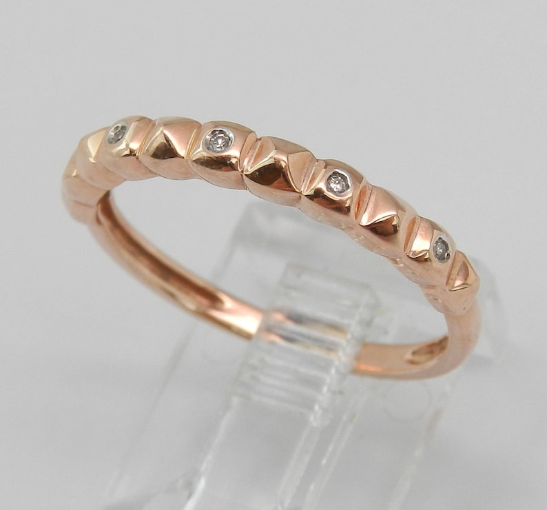 Size 6.75 Anniversary Band Stackable Band SALE PRICE Diamond Wedding Ring Rose Gold Ring Textured Ring
