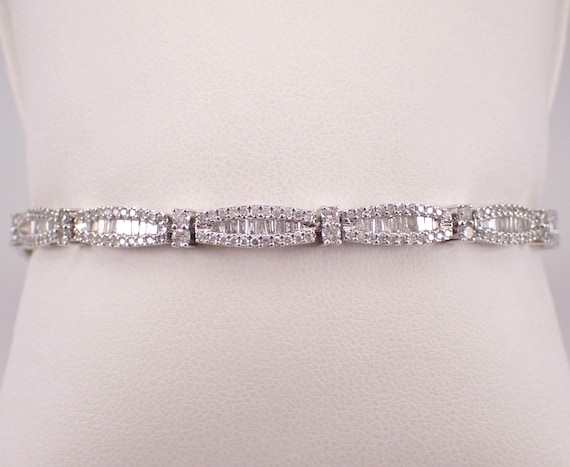 White Gold Baguette Diamond Tennis Bracelet - GalaxyGems Fine Jewelry Gift