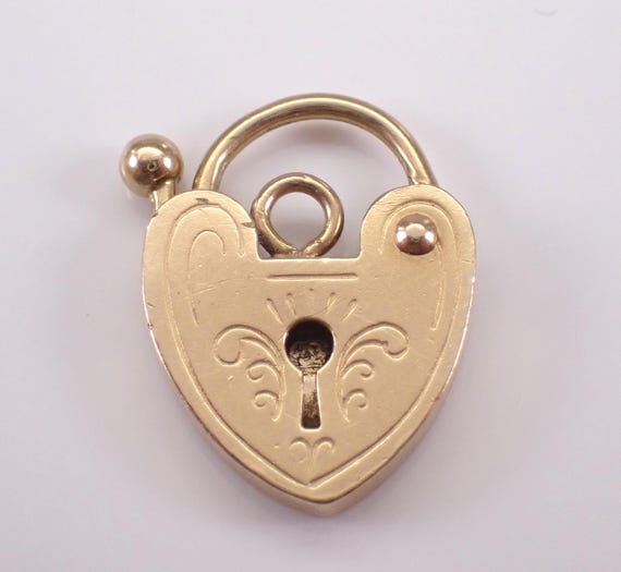 14K Yellow Gold Mini Key Lock Charm Pendant - Vintage Tiny Padlock Drop Jewelry Gift for Necklace or Bracelet