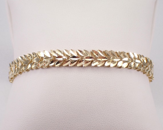 Vintage 14K Yellow Gold Chevron Link Bracelet - Unique Estate V shape Layering Setting - GalaxyGems Fine Jewelry Gift