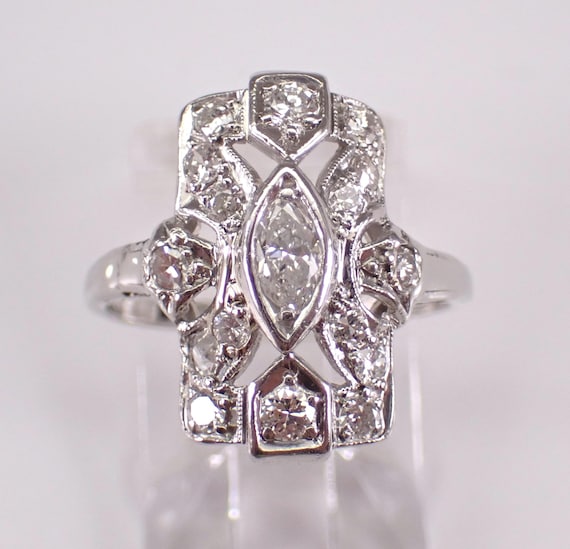 Antique Platinum Diamond Engagement Ring, 20s Art Deco Bridal Promise Setting