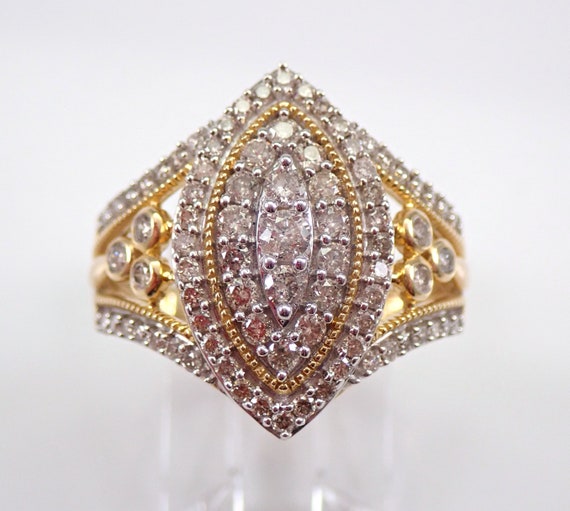 Diamond Cluster Ring Solid Gold Cocktail Ring Yellow Gold Fashion Jewelry Diamond Righ Hand Ring Size 7 FREE Sizing