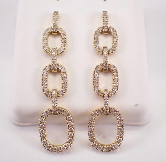 14K Yellow Gold Diamond Earrings - Unique Dangle Chandelier Drops - GalaxyGems Fine Jewelry Gift