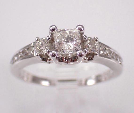 14K White Gold Princess Cut Diamond Engagement Ring - Vintage Estate Bridal Jewelry Setting - Simple Wedding Promise Band