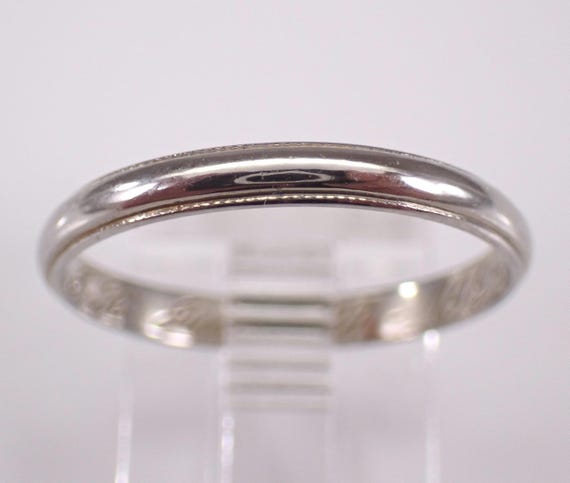 18K White Gold Antique Wedding Ring, Vintage Estate Anniversary Band