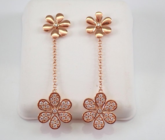 Rose Gold Diamond Dangle Earrings: Unique Flower Cluster Drops