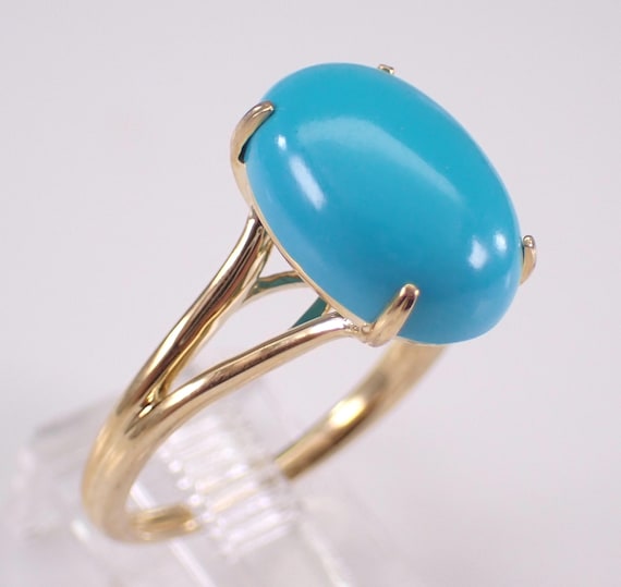 Yellow Gold Turquoise Solitaire Ring: Bridal Engagement Promise Setting