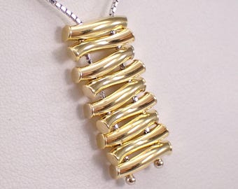 Vintage 14K Yellow Gold Lariat Necklace - Estate Two Tone Choker Charm Chain Pendant - GalaxyGems Dangle Jewelry Gift