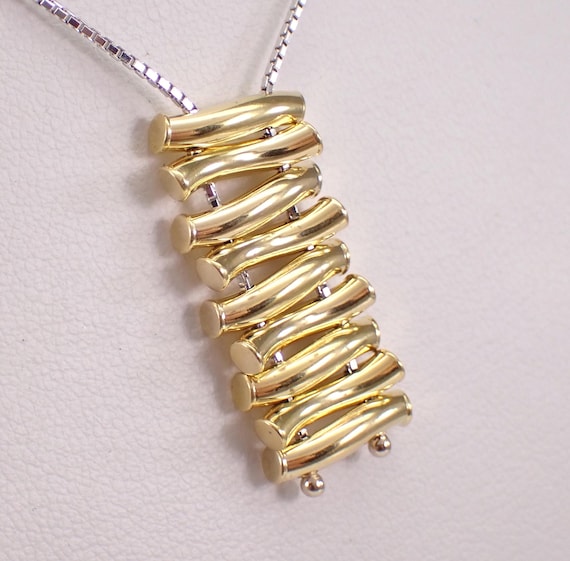 Vintage 14K Yellow Gold Lariat Necklace - Estate Two Tone Choker Charm Chain Pendant - GalaxyGems Dangle Jewelry Gift