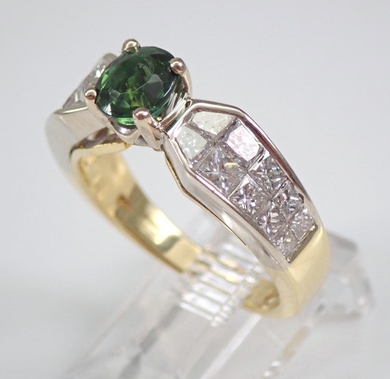 Vintage Green Tourmaline Engagement Ring, Solid 1… - image 3