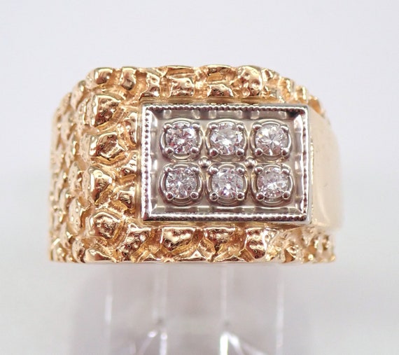 Mens Vintage Estate 14K Yellow Gold Diamond Wedding Cluster Ring Band Size 7