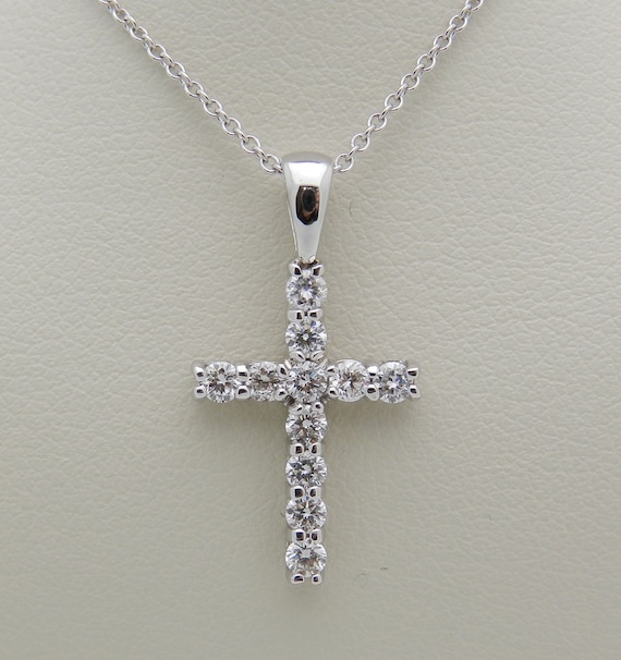 Moissanite Cross Necklace Solid 14K White Gold Cross Pendant Brilliant Mothers Day Gift for Women