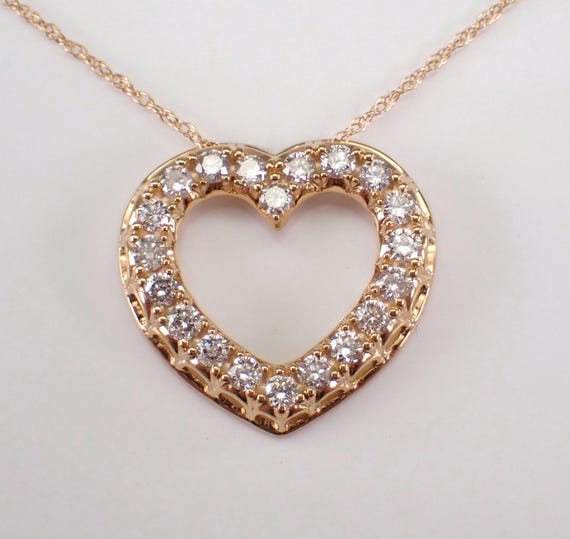 14K Yellow Gold Diamond Heart Necklace - Open Charm Pendant and Chain - GalaxyGems Bridal Fine Jewelry Gift
