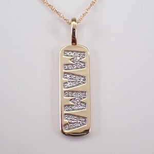 Collar MAMA de oro amarillo con diamantes, colgante y cadena con dije de placa de identificación grabada, gargantilla de estación, regalo de joyería