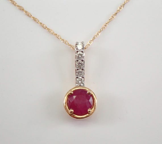 14K Yellow Gold Ruby Pendant and Chain - Dainty Diamond Charm Choker Necklace - July Birthstone Fine Jewelry Gift